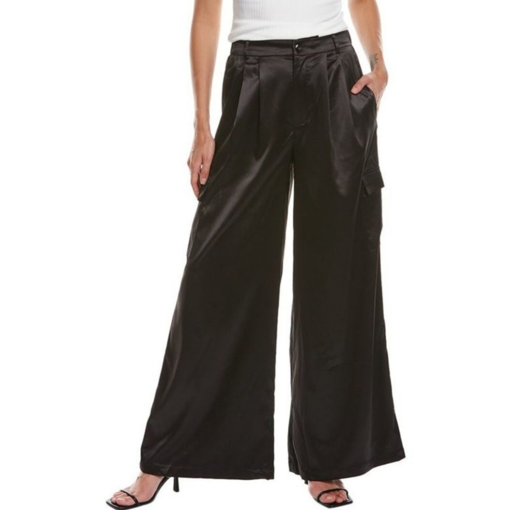 Walter Baker Black Wide Leg High Rise Satin Denver Pant